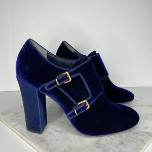 Tory Burch Blue Velvet Buckle Heeled Ankle Boots